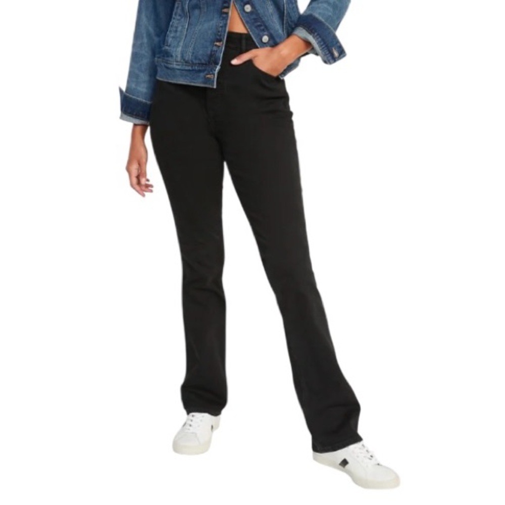 Old Navy Extra High-Waisted Button-Fly Kicker Boot-Cut Black Jeans Size 4